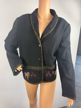 VTG Women's XL Safari Embroidered Blazer Jacket Shoulder pads Stonebridge